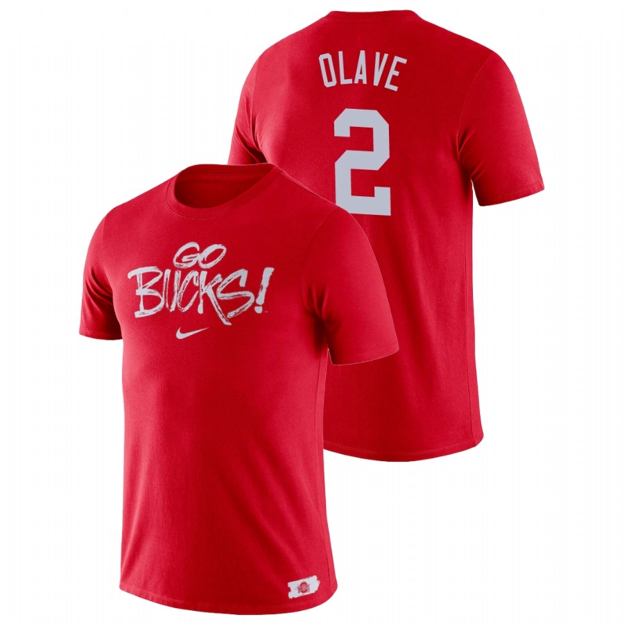 Ohio State Buckeyes Men's NCAA Chris Olave #2 Scarlet Brush Phrase College Football T-Shirt BIB4149ZF